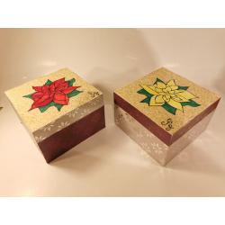 Boîte en bois motif rose de noël