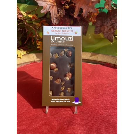 Tablette de Chocolat Noir 99% Abricot-Noisette Limouzi 100g